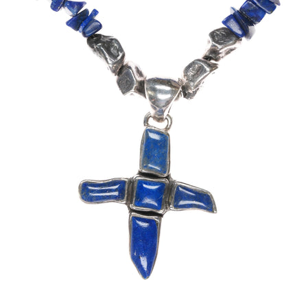 16" Retro Southwestern sterling and lapis freeform cross necklace. - Estate Fresh Austin