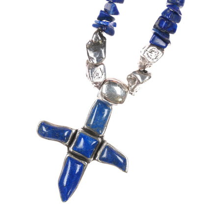 16" Retro Southwestern sterling and lapis freeform cross necklace. - Estate Fresh Austin