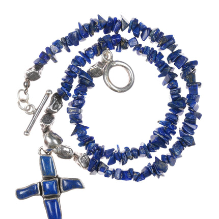 16" Retro Southwestern sterling and lapis freeform cross necklace. - Estate Fresh Austin