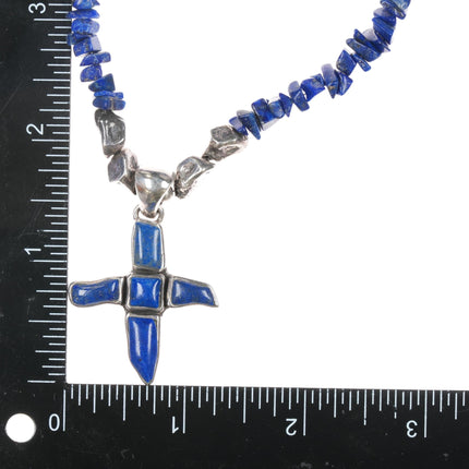 16" Retro Southwestern sterling and lapis freeform cross necklace. - Estate Fresh Austin