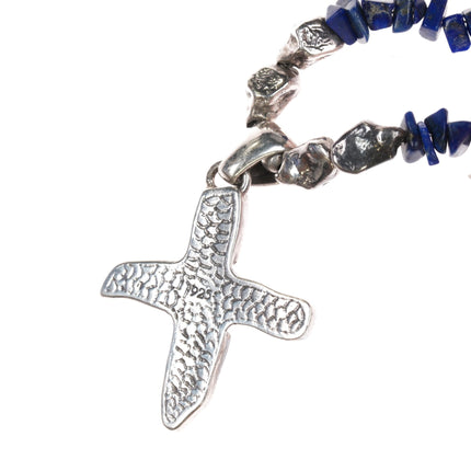 16" Retro Southwestern sterling and lapis freeform cross necklace. - Estate Fresh Austin