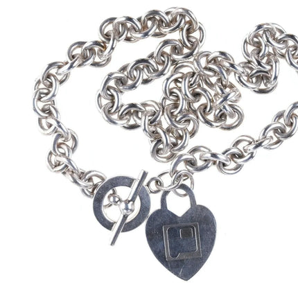 16" Retro Sterling Toggle necklace with Pink Visual heart - Estate Fresh Austin