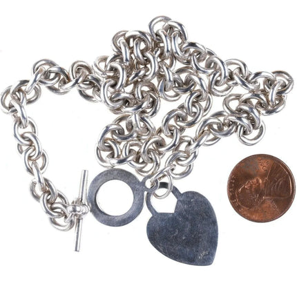 16" Retro Sterling Toggle necklace with Pink Visual heart - Estate Fresh Austin