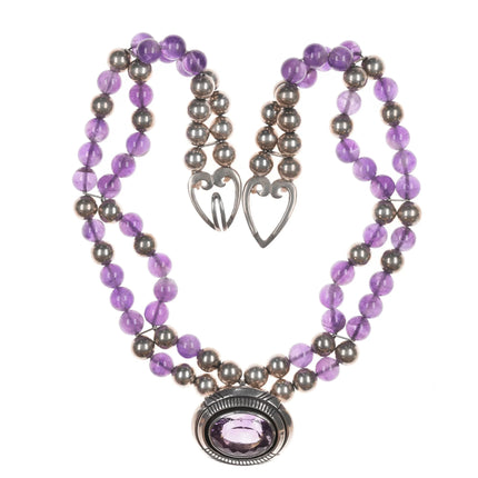16" Vintage Carol Felley Amethyst and sterling southwestern necklace - Estate Fresh Austin