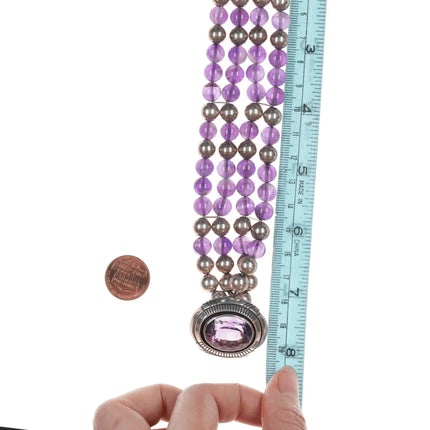 16" Vintage Carol Felley Amethyst and sterling southwestern necklace - Estate Fresh Austin