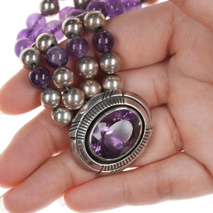 16" Vintage Carol Felley Amethyst and sterling southwestern necklace - Estate Fresh Austin