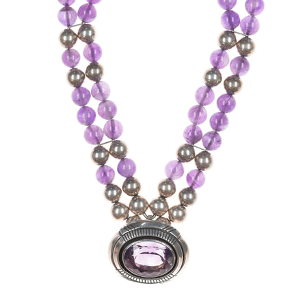 16" Vintage Carol Felley Amethyst and sterling southwestern necklace - Estate Fresh Austin
