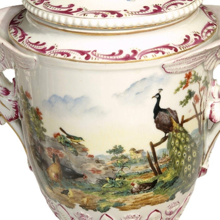 16.5" c.1890 Carl Thieme Dresden Porcelain Covered Urns with Animals/winged hand - Estate Fresh Austin