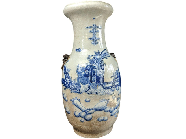 17 3/8" c1900 Chinese Blue and White Nanking Crackle Glaze Floor Vase - Estate Fresh Austin