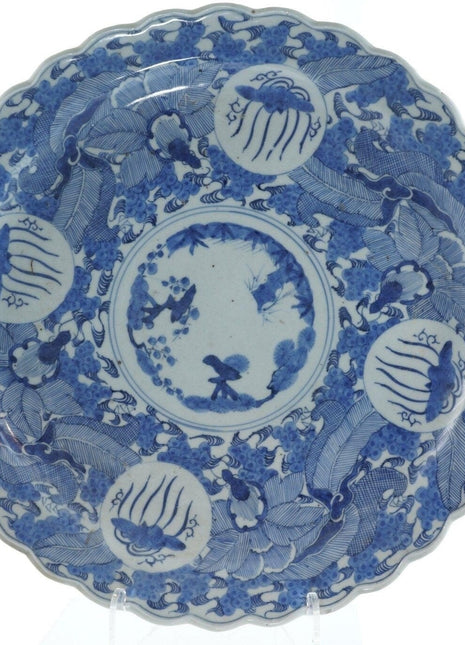 17 5/8" c1860 Japanese Sometsuke Charger hand painted blue underglaze - Estate Fresh Austin