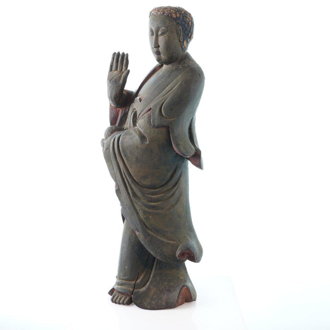 17" Antique Chinese Carved wood Buddha statue - Estate Fresh Austin