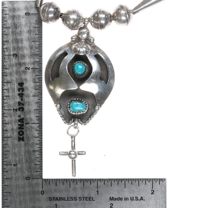 17" J*C Vintage Native American sterling and turquoise beaded cross necklace - Estate Fresh Austin