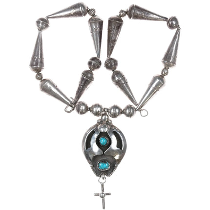 17" J*C Vintage Native American sterling and turquoise beaded cross necklace - Estate Fresh Austin