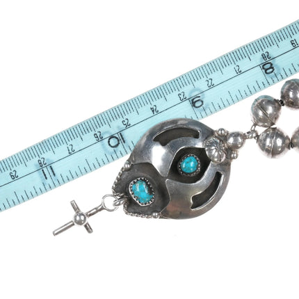 17" J*C Vintage Native American sterling and turquoise beaded cross necklace - Estate Fresh Austin