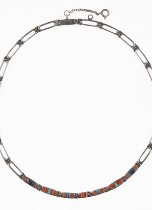 17" Retro Southwestern Touch of Santa Fe sterling channel inlay necklace - Estate Fresh Austin