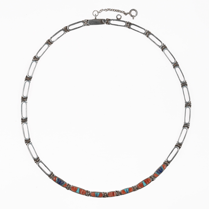 17" Retro Southwestern Touch of Santa Fe sterling channel inlay necklace - Estate Fresh Austin