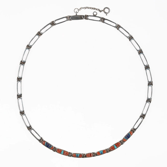 17" Retro Southwestern Touch of Santa Fe sterling channel inlay necklace - Estate Fresh Austin