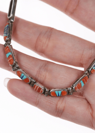 17" Retro Southwestern Touch of Santa Fe sterling channel inlay necklace - Estate Fresh Austin