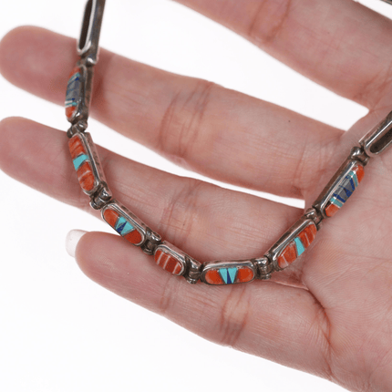 17" Retro Southwestern Touch of Santa Fe sterling channel inlay necklace - Estate Fresh Austin