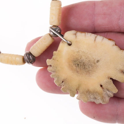 17" Vintage Native American Sterling, turquoise and antler necklace - Estate Fresh Austin