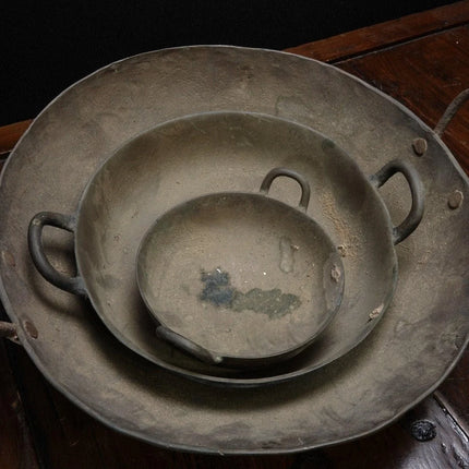 17th-18th Century Fur Trade Era Bronze Handled Graduated Kettles Wok Style Candy - Estate Fresh Austin