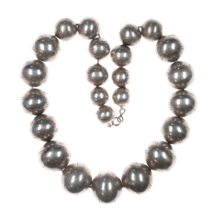 18" Large Vintage Hand Stamped Navajo pearl sterling necklace - Estate Fresh Austin