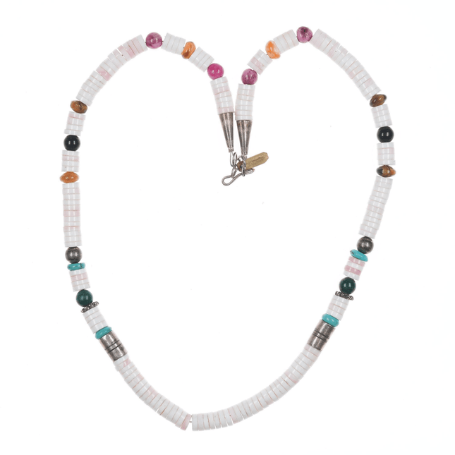 18" Tommy Singer (1940 - 2014) Navajo Silver, multi - stone/shell heishi necklace - Estate Fresh Austin