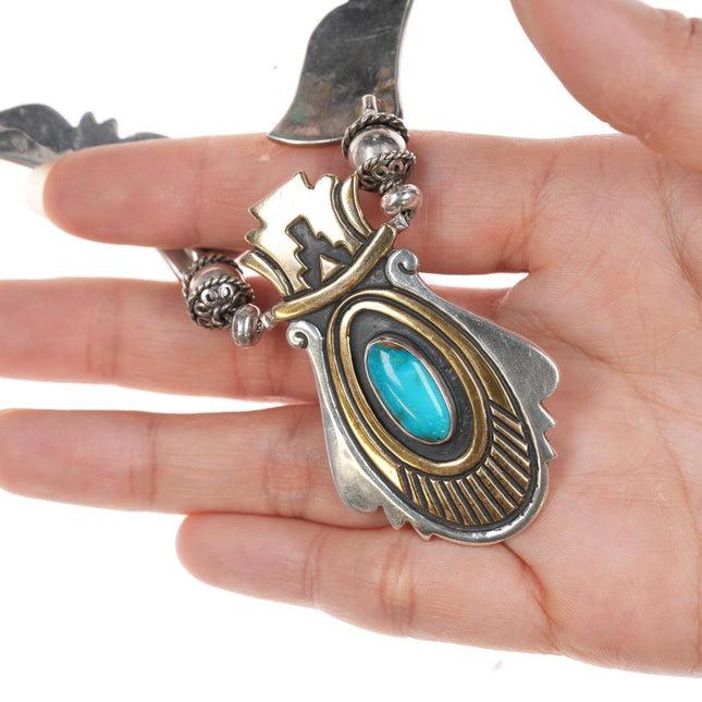 18" Tommy Singer (1940 - 2014) Navajo sterling, gold filled, turquoise necklace - Estate Fresh Austin