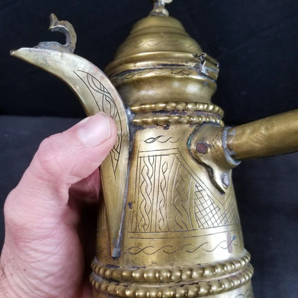1800's Middle Eastern Brass Dallah with stick handle - Estate Fresh Austin