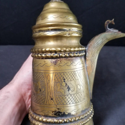 1800's Middle Eastern Brass Dallah with stick handle - Estate Fresh Austin