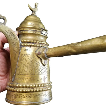 1800's Middle Eastern Brass Dallah with stick handle - Estate Fresh Austin