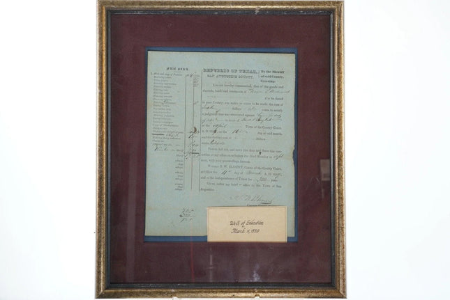 1839 Writ of Execution Republic of Texas signed Stephen William Blount (1808-189 - Estate Fresh Austin