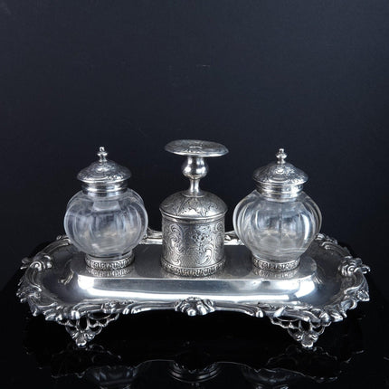 1842 Sterling Silver Inkwell Desk Set Robert Gray & Son Glasgow, Scotland - Estate Fresh Austin