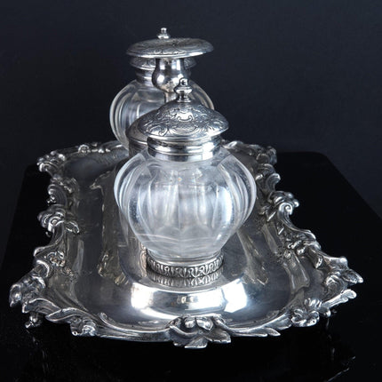 1842 Sterling Silver Inkwell Desk Set Robert Gray & Son Glasgow, Scotland - Estate Fresh Austin