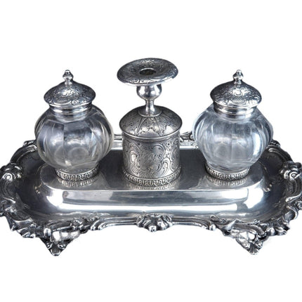 1842 Sterling Silver Inkwell Desk Set Robert Gray & Son Glasgow, Scotland - Estate Fresh Austin