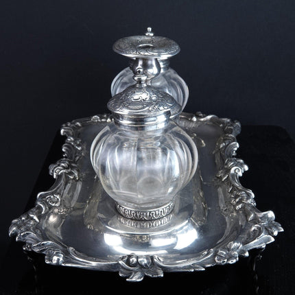 1842 Sterling Silver Inkwell Desk Set Robert Gray & Son Glasgow, Scotland - Estate Fresh Austin