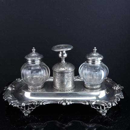 1842 Sterling Silver Inkwell Desk Set Robert Gray & Son Glasgow, Scotland - Estate Fresh Austin