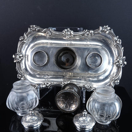 1842 Sterling Silver Inkwell Desk Set Robert Gray & Son Glasgow, Scotland - Estate Fresh Austin