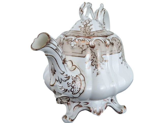 1843 Rococo British Teapot Hand Painted Gold Pattern #8677 - Estate Fresh Austin