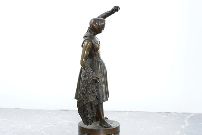 1860 Antique Bronze Statue with Woman Holding net - Estate Fresh Austin