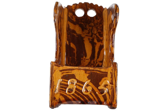 1865 Dollhouse folk art pottery slip decorated Red clay rocking chair - Estate Fresh Austin