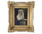 1870 Burr H. Nicholls Risque Woman Oil on Canvas Incredible Frame Acorns & Leave - Estate Fresh Austin