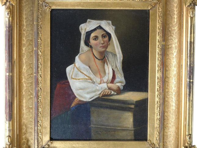 1870 Burr H. Nicholls Risque Woman Oil on Canvas Incredible Frame Acorns & Leave - Estate Fresh Austin