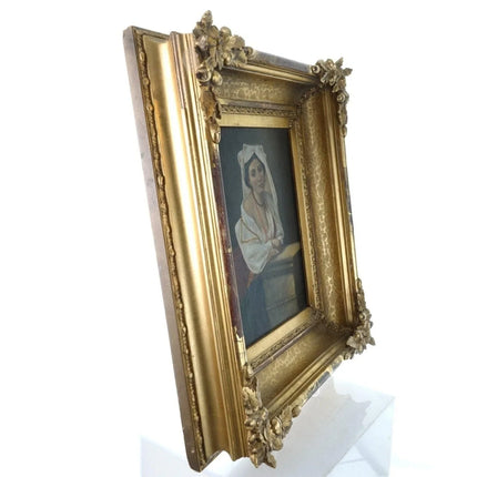 1870 Burr H. Nicholls Risque Woman Oil on Canvas Incredible Frame Acorns & Leave - Estate Fresh Austin