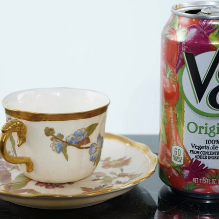 1870's Royal Worcester Lotus Form Satsuma Style Teacup and saucer - Estate Fresh Austin