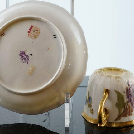 1870's Royal Worcester Lotus Form Satsuma Style Teacup and saucer - Estate Fresh Austin