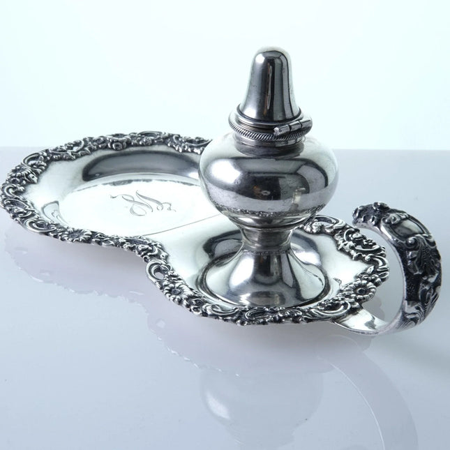 1884-91 American Sterling Cigar Lamp Lighter with ornate Reticulated border Ferd - Estate Fresh Austin