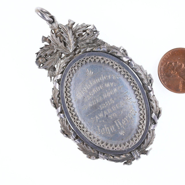 1885 Scottish Highlander's Academy Sterling Medal with miniature painting on sil - Estate Fresh Austin