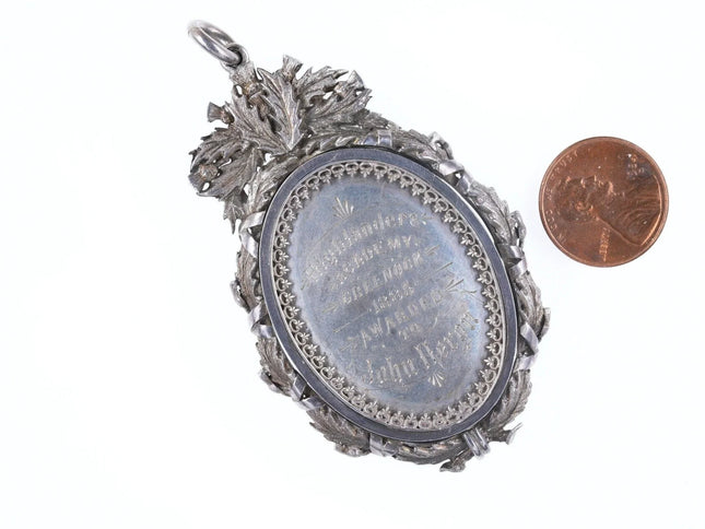 1885 Scottish Highlander's Academy Sterling Medal with miniature painting on sil - Estate Fresh Austin