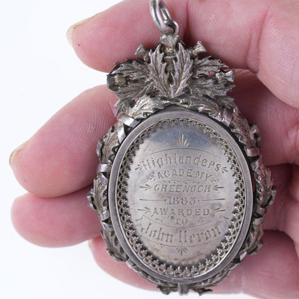 1885 Scottish Highlander's Academy Sterling Medal with miniature painting on sil - Estate Fresh Austin